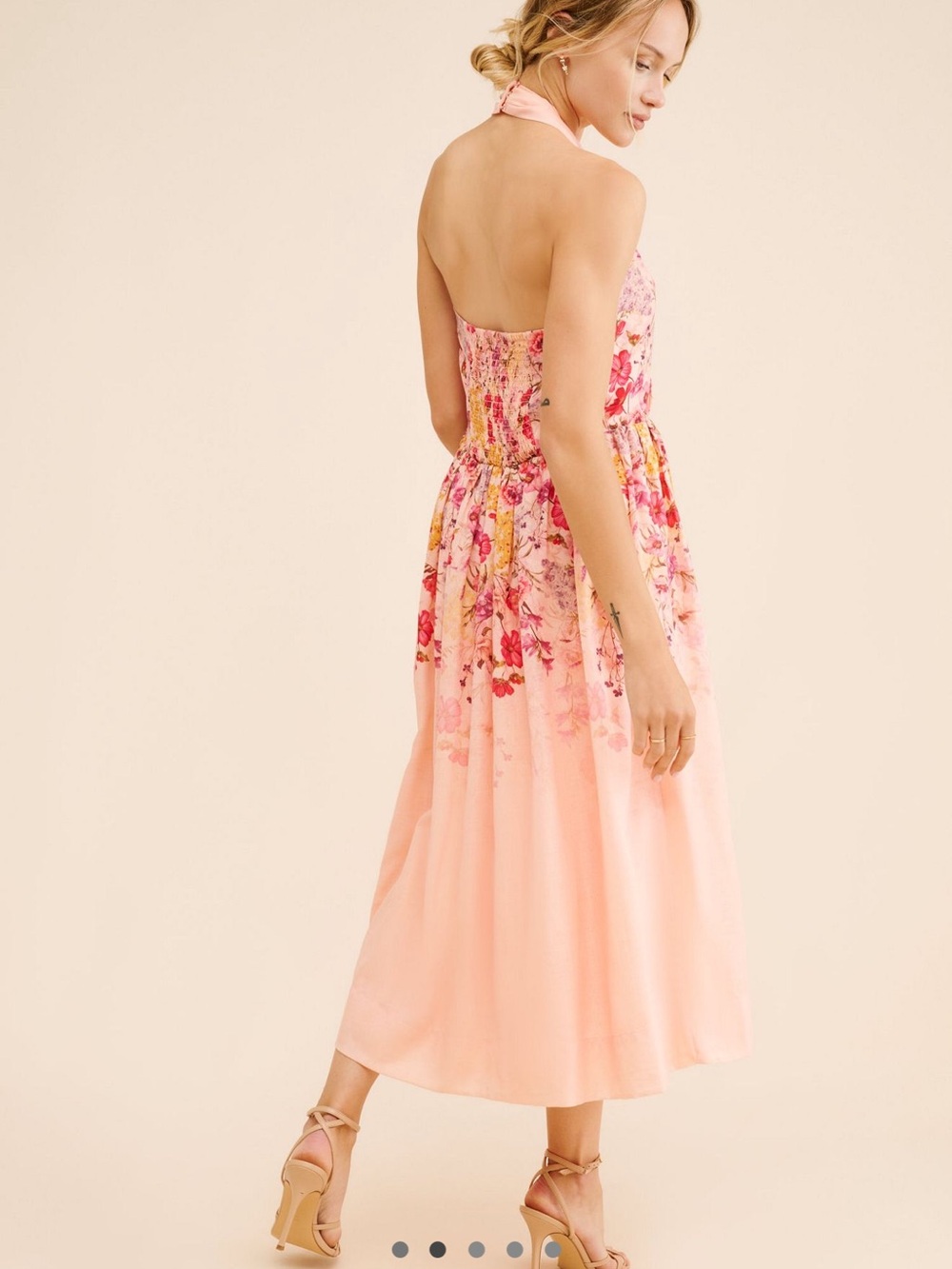 Let Me Be Florentine Halter Midi Dress M FLORAL Anthropologie Peach like color - Picture 4 of 8